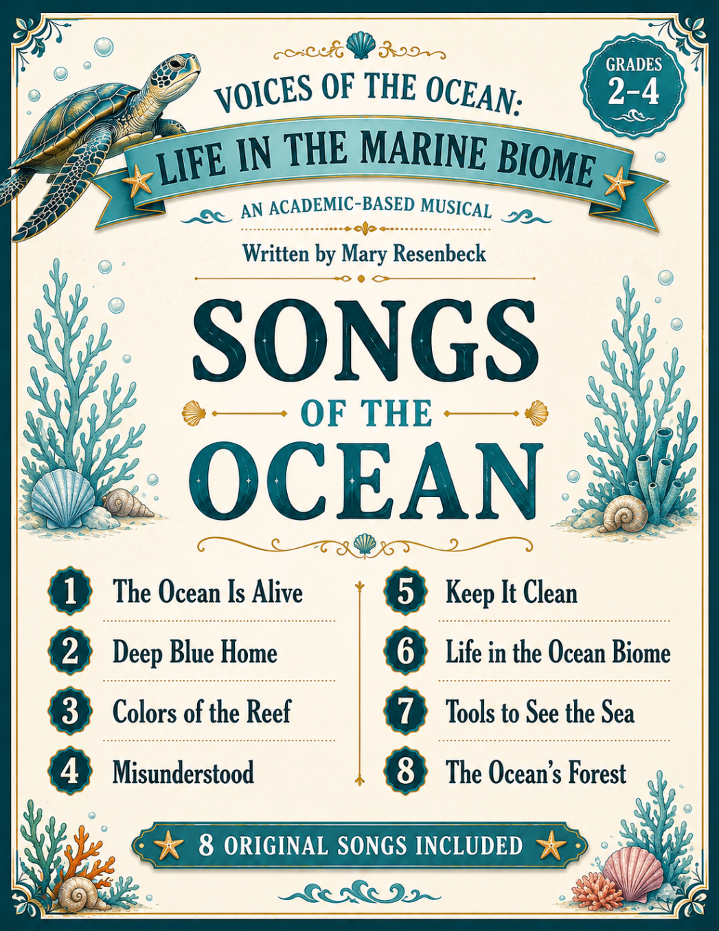 Songs of the Ocean preview listing eight original songs