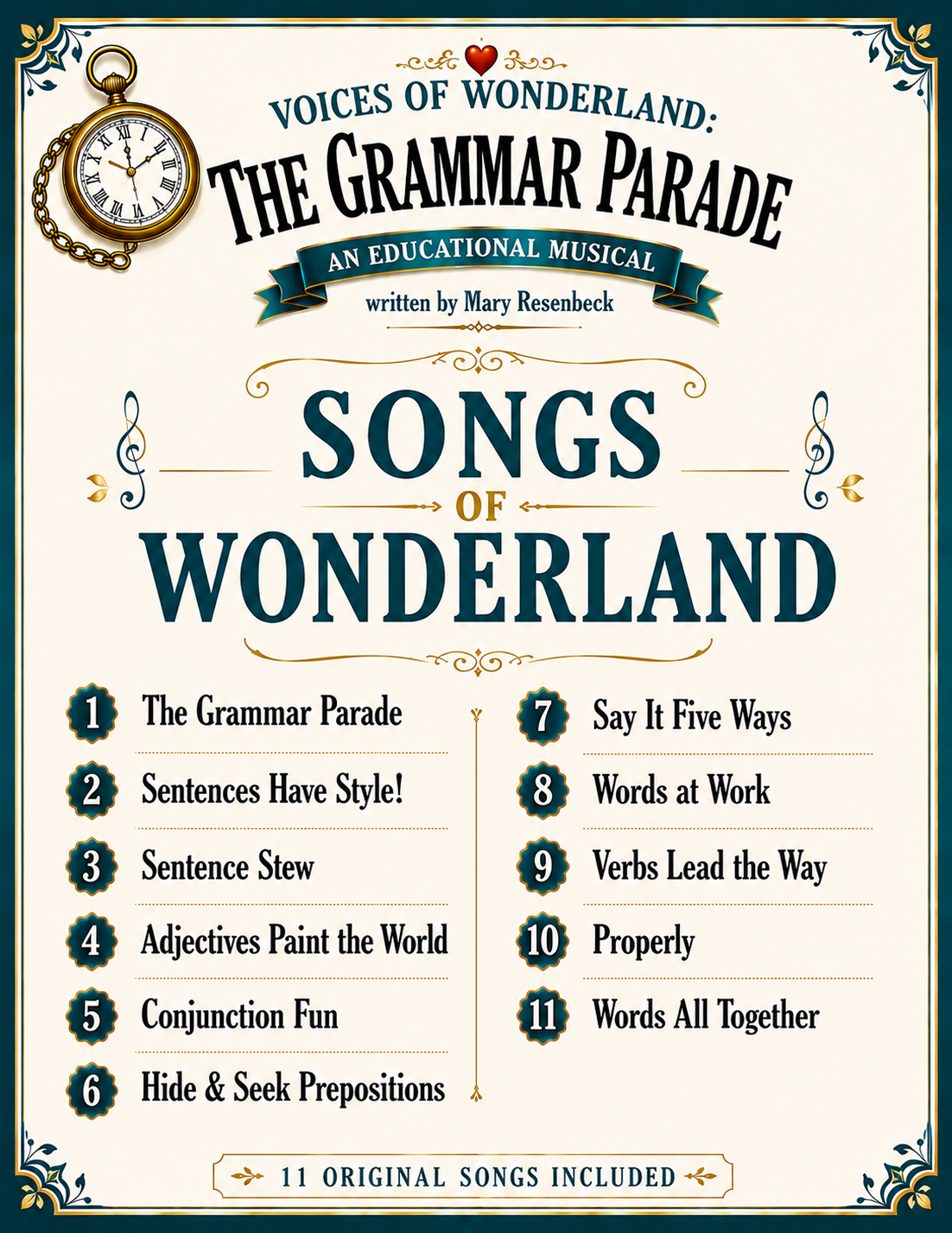 Songs of Wonderland preview listing eleven original songs