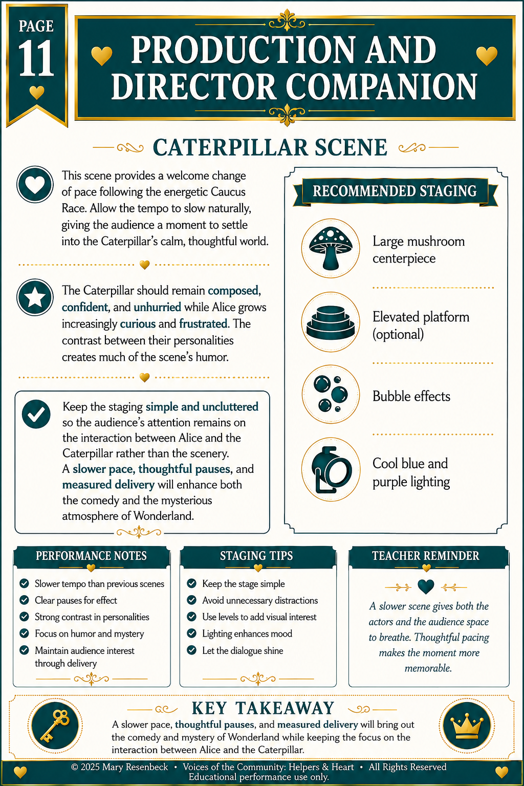 Production and director companion page with recommended staging for the Caterpillar scene